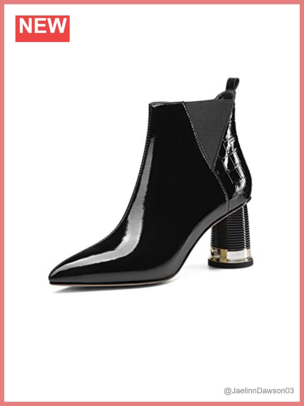 Patent Leather Ankle Booties Pointed Toe Mid Chunky Heel Side Zip Party